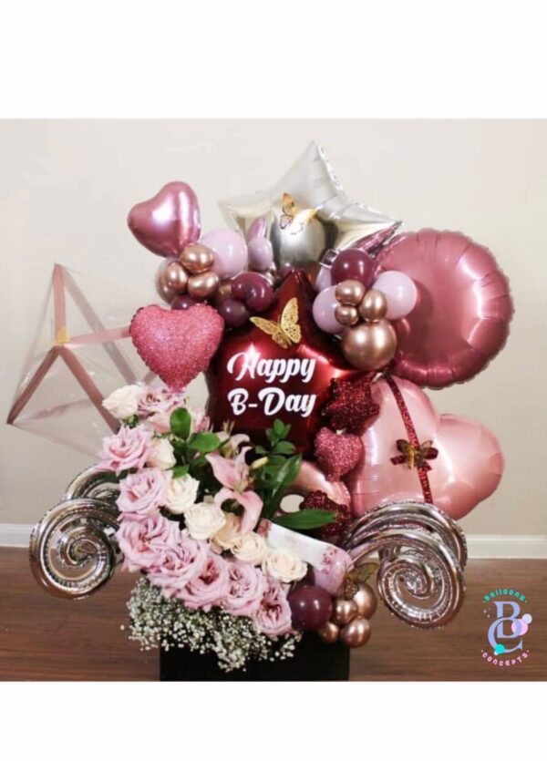 Balloon Gift Box with Fresh Flowers